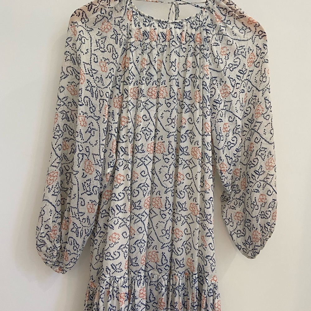 Ulla Johnson, silk, white print, long sleeve, semi-sheer, backless dress, 2